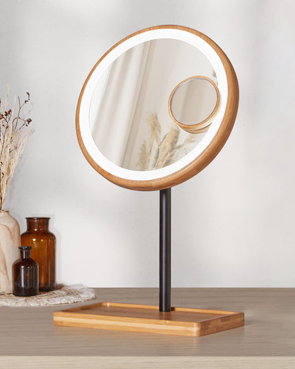 Lanaform Bamboo Mirror – Laddningsbar sminkspegel med LED-belysning och bambudetaljer