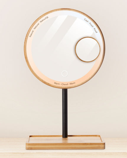 Lanaform Bamboo Mirror – Laddningsbar sminkspegel med LED-belysning och bambudetaljer