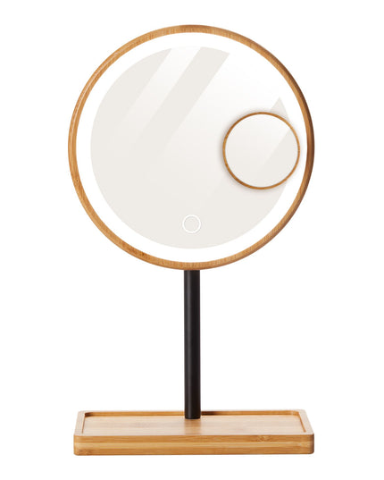 Lanaform Bamboo Mirror – Laddningsbar sminkspegel med LED-belysning och bambudetaljer