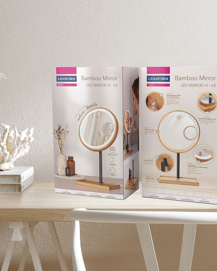 Lanaform Bamboo Mirror – Laddningsbar sminkspegel med LED-belysning och bambudetaljer
