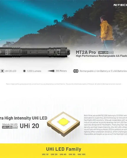 Nitecore MT2A Pro Ficklampa - 1000lm med AA / NL1416R, 1600mAh batteri