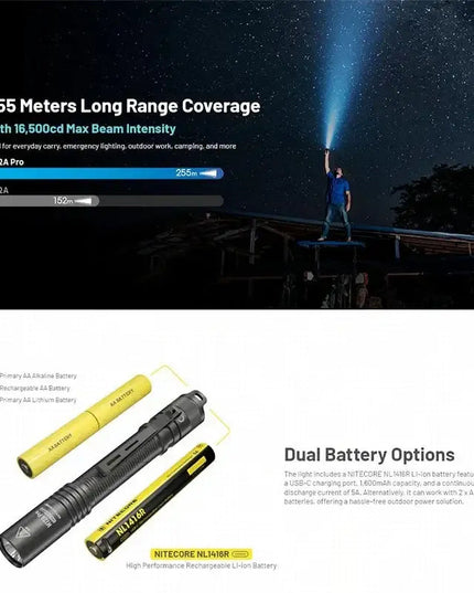 Nitecore MT2A Pro Ficklampa - 1000lm med AA / NL1416R, 1600mAh batteri