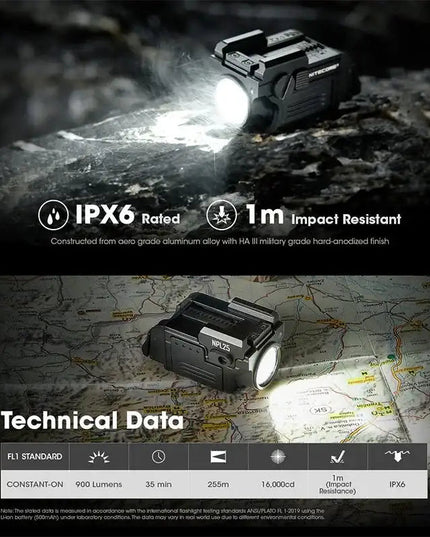 Nitecore NPL25 Ficklampa för Picatinny Vapenfäste – 900 lm