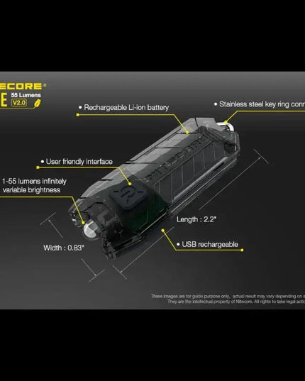 Nitecore TUBE V2.0 Nyckelringslampa - Svart - 55lm