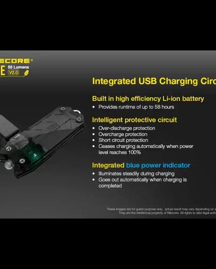 Nitecore TUBE V2.0 Nyckelringslampa - Svart - 55lm