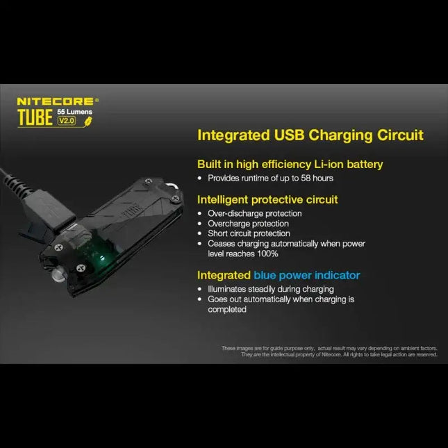 Nitecore TUBE V2.0 Nyckelringslampa - Svart - 55lm