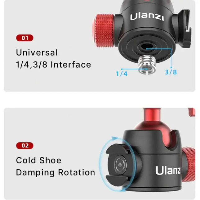 Ulanzi U-70 Kulledsfäste Vlog med tillbehörshållare 360 grader - Aluminium