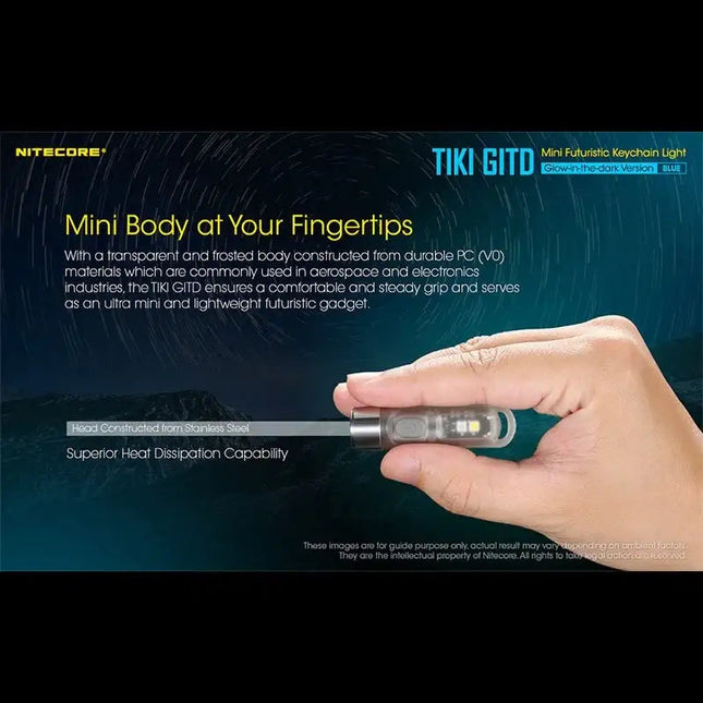 Nitecore TIKI GITD Blue Nyckelringslampa USB-C - 300lm