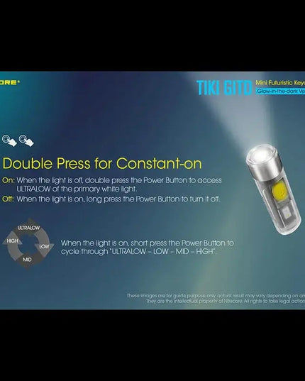 Nitecore TIKI GITD Blue Nyckelringslampa USB-C - 300lm