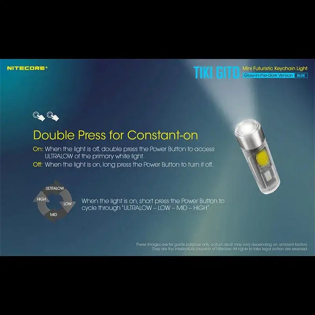 Nitecore TIKI GITD Blue Nyckelringslampa USB-C - 300lm