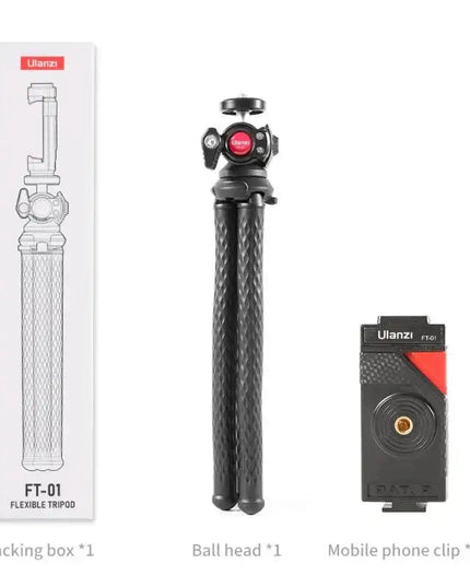 Ulanzi FT-01 Tripod flexibelt 360 grader kulledshuvud 1/4" skruv / Mobilhållare / Tillbehörssko - Bläckfisk