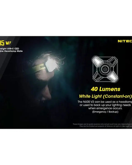 Nitecore NU05 V2 – Ultralätt säkerhetsficklampa med USB-C och 5 ljuslägen (40lm)