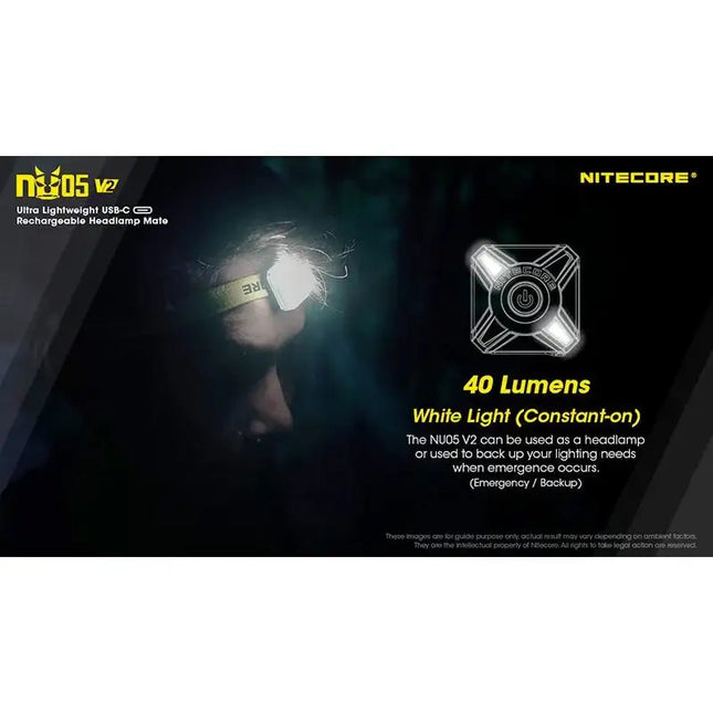 Nitecore NU05 V2 – Ultralätt säkerhetsficklampa med USB-C och 5 ljuslägen (40lm)