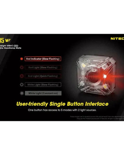 Nitecore NU05 V2 – Ultralätt säkerhetsficklampa med USB-C och 5 ljuslägen (40lm)