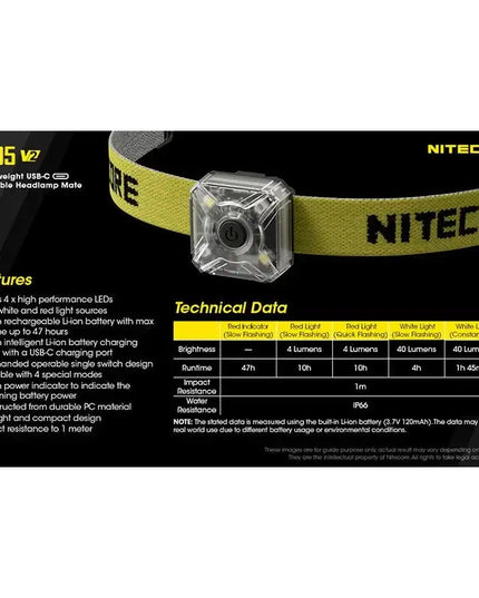 Nitecore NU05 V2 – Ultralätt säkerhetsficklampa med USB-C och 5 ljuslägen (40lm)