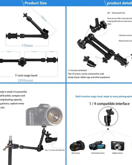 Magic Arm Dubbel 360° Kulled + Klämma - 11" - Aluminium - Kit