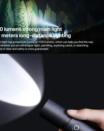 Multifunktionell Ficklampa 1000lm med Batteri och Räddningsverktyg