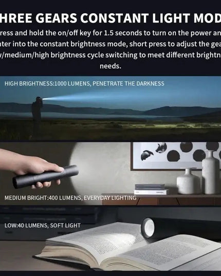 Multifunktionell Ficklampa 1000lm med Batteri och Räddningsverktyg