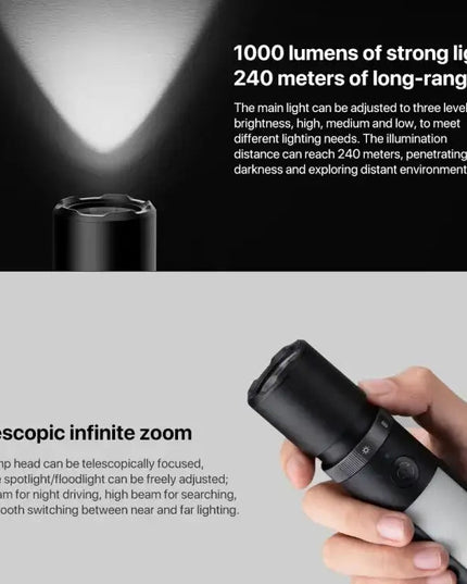 Multifunktionell Ficklampa 1000LM med Fönsterkross, Skärare och Magnetfäste