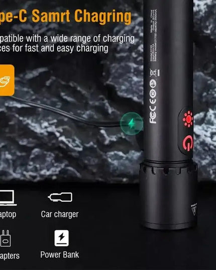 Kraftfull laserdriven ficklampa med COB-ljus – 1550 lm och 1000 m räckvidd