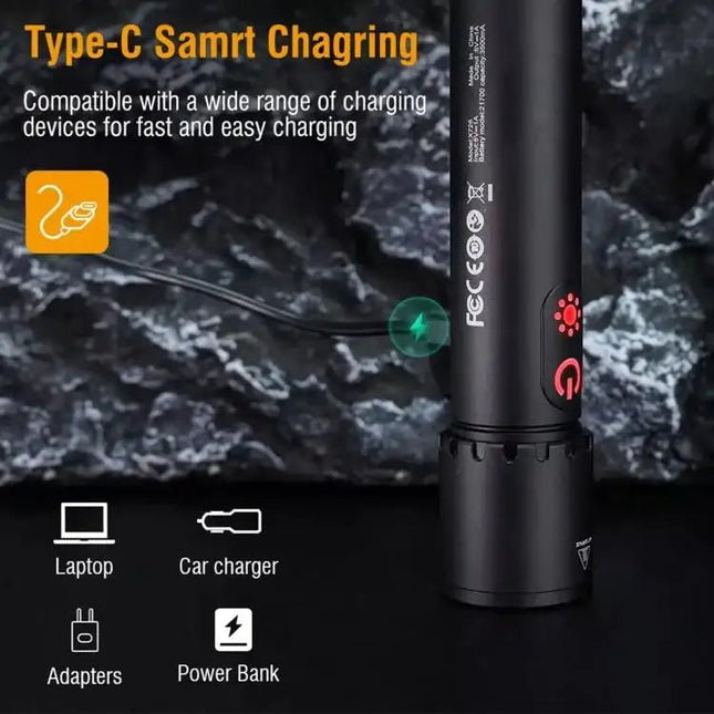 Kraftfull laserdriven ficklampa med COB-ljus – 1550 lm och 1000 m räckvidd