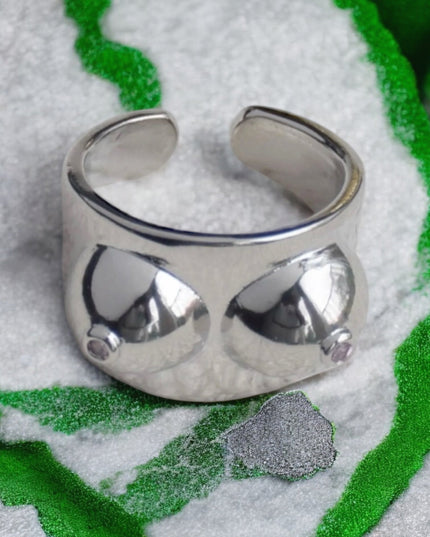 Boobs silver ring