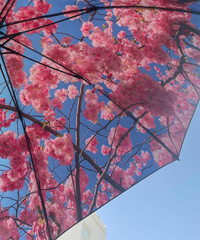 Stort paraply i körsbär – vindtätt och solskyddsfaktor 50+