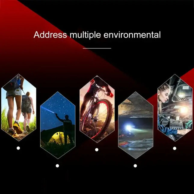 A1 USB-uppladdningsbar vattentät ficklampa med fast fokus, XPE + COB-ljus, 3 ljuslägen och förvaringslåda