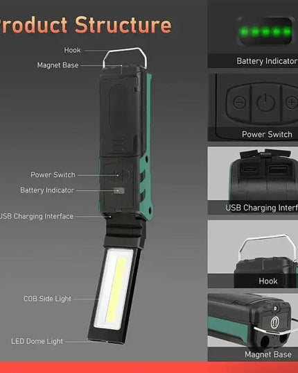 ES106 IP44 Vattentät COB Arbetslampa – USB-uppladdningbar