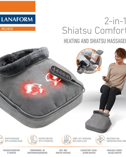 Lanaform 2-i-1 Shiatsu Comfort – Värmedyna och shiatsumassage även för fötter, rygg och nacke