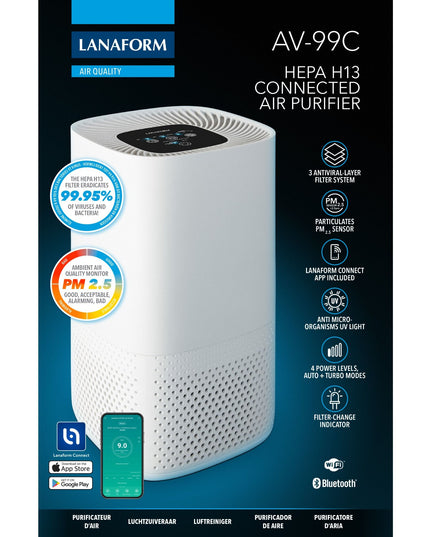 Lanaform AV-99C – Smart luftrenare med HEPA-filter, luftkvalitetssensor och appstyrning