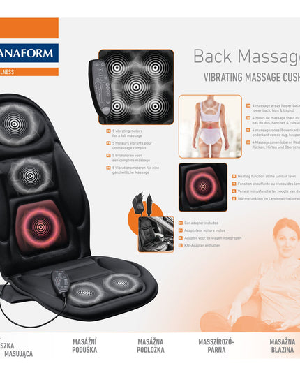 Lanaform Back Massager – Vibrerande massagekudde med värme för rygg och säte