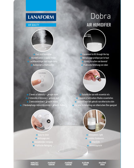 Lanaform Dobra – Luftfuktare med aromadiffuser och LED-ljus i elegant design