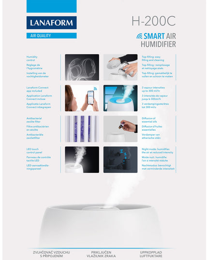 Lanaform H200C – Appstyrd luftfuktare med hygrometer och aromafunktion