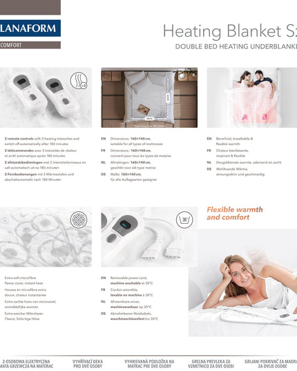 Lanaform Heating Blanket S2 – Elektriskt värmetäcke för dubbelsäng och två personer
