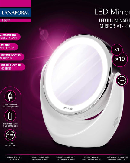 Lanaform LED Mirror – Sminkspegel med LED-ljus och magnetisk 10x förstoring