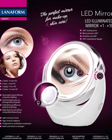Lanaform LED Mirror – Sminkspegel med LED-ljus och magnetisk 10x förstoring