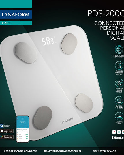 Lanaform PDS-200C – Smart personvåg med app, kroppssammansättning och Bluetooth