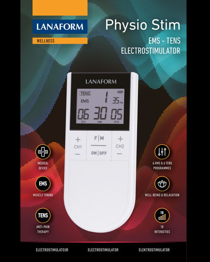 Lanaform Physio Stim – Avancerad TENS/EMS-apparat med dubbla kanaler och 20 program