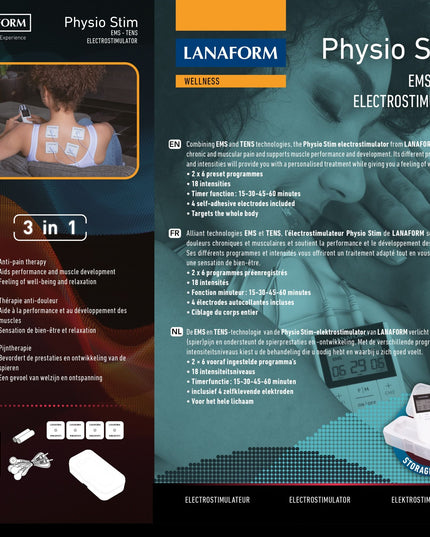 Lanaform Physio Stim – Avancerad TENS/EMS-apparat med dubbla kanaler och 20 program