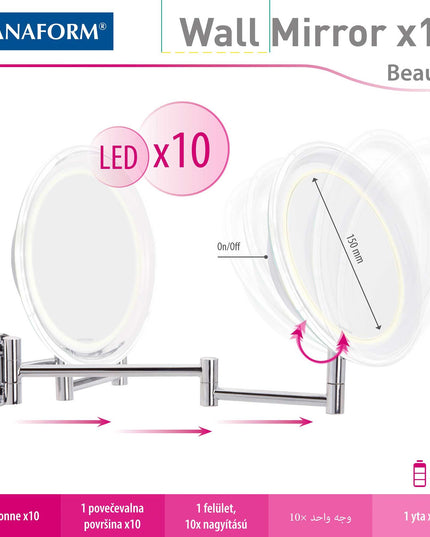 Lanaform Wall Mirror x10 – Väggspegel med 10x förstoring för detaljarbete