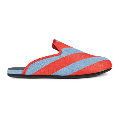 Red Stripe Denim Slipper