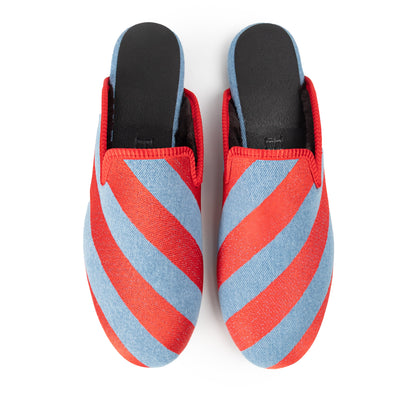 Red Stripe Denim Slipper