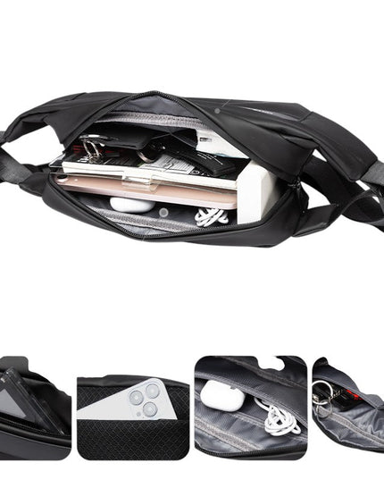 Crossbody väska i vattentåligt material, flera fack