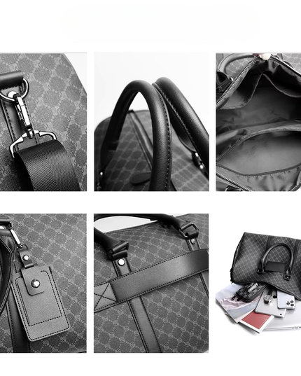 Weekendbag i PU-läder, grå, avtagbar axelrem