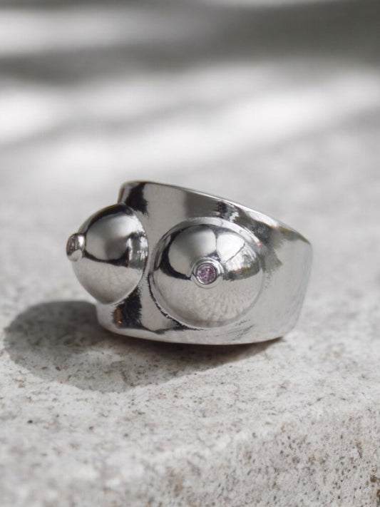 Boobs silver ring