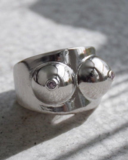 Boobs silver ring