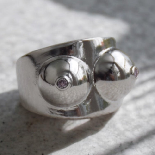 Boobs silver ring