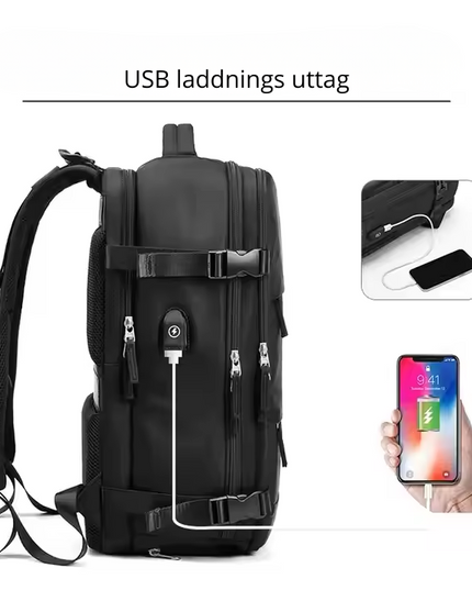 Reseryggsäck 35L, 180° öppning och skofack