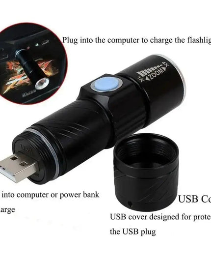 Cree Q5 LED Ficklampa med Zoom – 3 Ljuslägen och 180LM – Kompakt 18650-modell